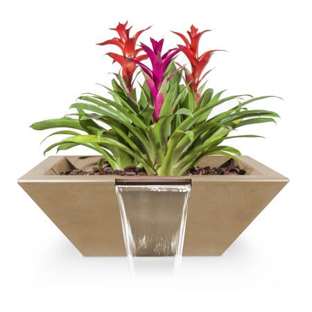 The Outdoor Plus 24 Square Maya Planter & Water Bowl - GFRC Concrete - Brown - OPT-24SPW-BRN